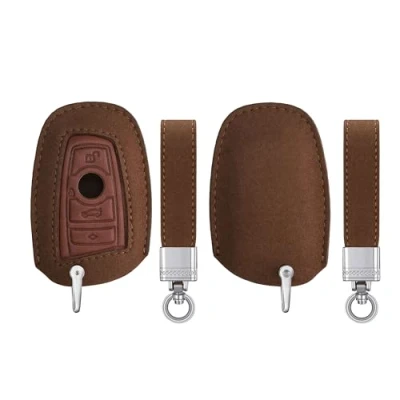 Abbildung von kwmobile Autoschlüssel Kunstleder Hülle kompatibel mit BMW 3 Tasten Funk (nur Keyless Go) Schlüsselhülle Schlüssel Case Cover in Hellbraun Braun