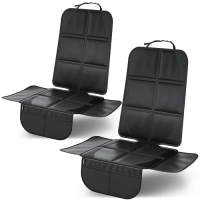 Abbildung von LIONSTRONG® Kindersitzunterlage Autositzschoner [ISOFIX GEEIGNET] wasserabweisender Polyester Stoff schwarz Sitzschutz Sitzschoner Auto Kindersitz universell kompatibel (Schwarz, 2 Stück)