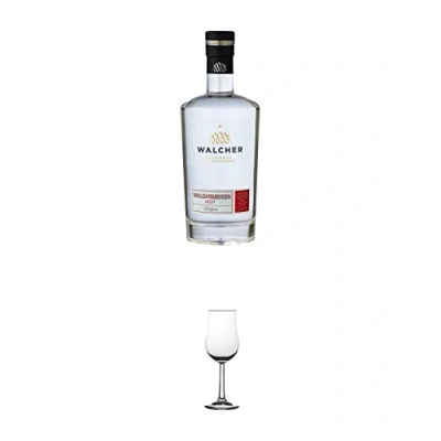 Abbildung von Walcher Bio Waldhimbeergeist Edelgeist 40% Südtirol 0,7 Liter + Nosing Gläser Kelchglas Bugatti mit Eichstrich 2cl und 4cl 1 Stück