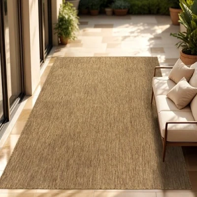 Abbildung von Paco Home Outdoor Teppich Wetterfest Wohnzimmer Balkon Küchenteppich Flachgewebe Sisaloptik Meliert Einfarbig, Grösse:120x160 cm, Farbe:Coffee