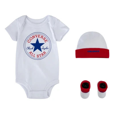 Abbildung von Converse Classic Infant HAT Bodysuit Bootie Unisex SET Geschenk zur Geburt für Kinder, Größe: 56 68, Red/white