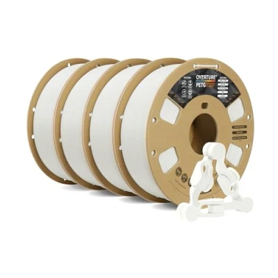Abbildung von OVERTURE PETG Filament Schwarz 1.75mm Aufgerüstet, 4kg Spule (8.8lbs), 3D Druck Filament, Maßgenauigkeit +/ 0.02 mm (Weiß 1kg*4)