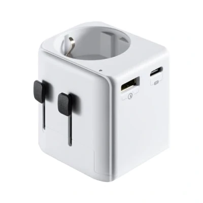 Abbildung von Ewent Universal Reiseadapte, Schuko Reiseadapter mit 1 USB Typ C Ladegerät Anschluss und Anschluss, Weltweit von an Weltsteckdose aus Europa für über 150 Länder