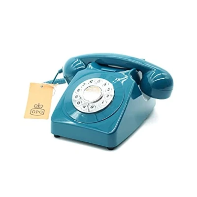 Abbildung von GPO 746PUSHAZU Nostalgie Telefon im 70er Jahre Design Azurblau