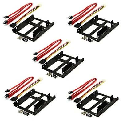 Abbildung von Rhombutech® Set 5X Einbaurahmen für 2X 2,5 Zoll HDD/SSD auf 3,5 Metall sehr stabil optimiert SSD Halterung Schienen inkl. Befestigungsschrauben (Set DUAL II)