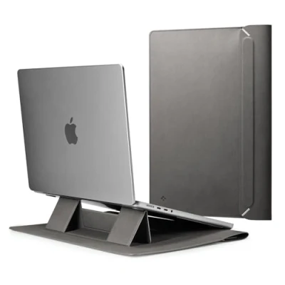Abbildung von Spigen Valentinus S Laptoptasche Hülle Tasche 13 13,3 14 Zoll, Leder Laptop Kompatibel mit MacBook Pro/Air, M1 / M3, Dell, Acer, ASUS, Hp, Lenovo usw Grau