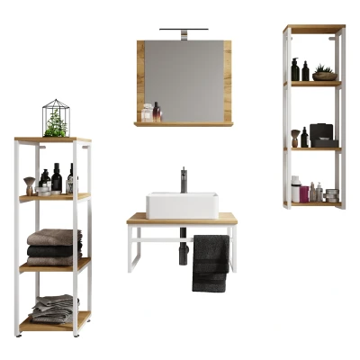 Abbildung von VCM Waschbeckenunterschrank &quot;VCM 5 tlg. Waschplatz Waschtisch Badmöbel Set Waschbecken Holz Metall Industrial Style Bitila 60 V2&quot;, (5 St.)
