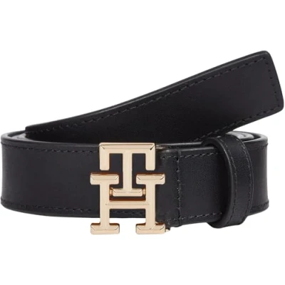 Abbildung von Tommy Hilfiger Damen Gürtel Logo 2,5 cm Ledergürtel, Schwarz (Black), 80