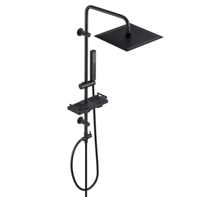 Abbildung von Görbach Regendusche Duschsystem mit Ablage, Edelstahl Duschset ohne Armatur XL Kopfbrause Schwarz (25x25cm)