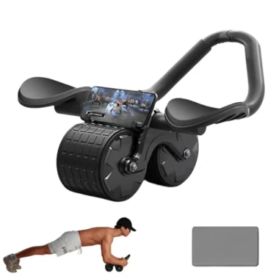 Abbildung von Bauchroller Automatische Rebound Bauchrad für Bauchmuskeltraining, 2 in 1 Plank Bauchmuskeltrainer Core Trainer, Bauchrolle Mit Ellenbogenstütze, Bauchtrainer Zuhause Stabilen Doppelrädern