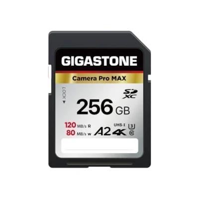 Abbildung von Gigastone A2 V60 SDXC Speicherkarte 256GB, 4K Pro Serie, 120 MB/s, Canon Nikon Sony Panasonic, U3 UHS I Klasse 10, UHD Video, inkl. 1 Mini Hülle
