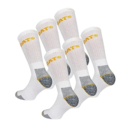 Abbildung von Caterpillar 6 Paar Arbeitssocken Mid Calf Wadenhöhe Sicherheitsschuhe Verstärkte Fersenzehen Frottee Baumwolle (Weiß, 41 45)