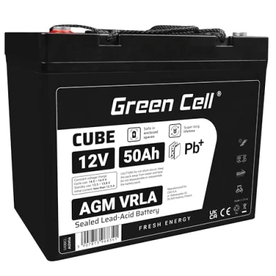 Abbildung von Green Cell® AGM 12V 50Ah Akku Vlies Batterie VRLA Blei Bleiakku Ersatzakku Akkubatterie Versorgungsbatterie Zyklenfest Wartungsfrei Caravan Camping Camper Solarpanel Solarbatterie