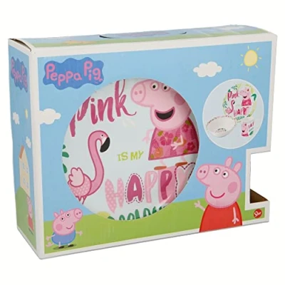Abbildung von Stor 3 teiliges Keramik Set (Bowl, Dessertteller, Tasse) mit Peppa Wutz und rosa Flamingo