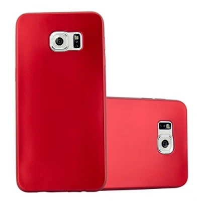 Abbildung von Cadorabo Hülle kompatibel mit Samsung Galaxy S6 Edge Plus Schutzhülle TPU Silikon Case Metallic Design Slim Kratzfest Weiche Gummi Rundumschutz für in Rot