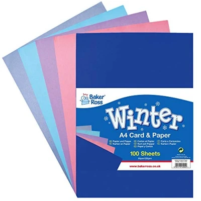 Abbildung von Baker Ross AX393 Sparpackung DIN A4 Bastelpapier in Winterfarben 100 Stück, Künstler und Bastelbedarf für Kinder zum Dekorieren zur Weihnachtszeit