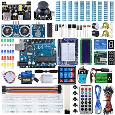 Abbildung von Miuzei Starter Kit für Arduino R3 Projekte mit Mikrocontroller, deutschem Tutorial, Elektronik Modul Set, Plug in Board, 9V Batterie, Servo, Sensoren und Zubehör (mehr als 230 Teile), MA13 Set