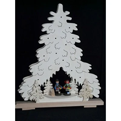 Abbildung von Rudolphs Schatzkiste Schwibbogen mit Tanne Striezelkinder und Beleuchtung BxHxT 44x51x7cm NEU Lichterbogen Fensterbogen Spitzbogen Erzgebirge Seiffen Weihnachten Licht Holz Dekoration