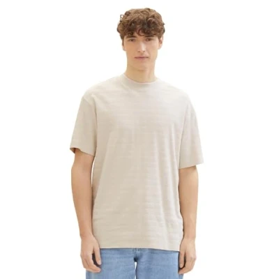 Abbildung von Tom Tailor Denim Herren Basic T Shirt mit Struktur, 27609 Cold Beige, M