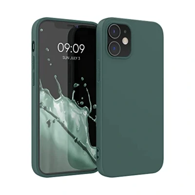 Abbildung von kwmobile Hülle kompatibel mit Apple iPhone 12 / Pro weiches TPU Silikon Case Cover geeignet für kabelloses Laden Blaugrün