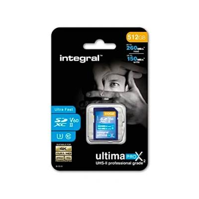 Abbildung von Integral 512GB UHS II SD Karte v60 Bis zu 260MB/s Lese und 150MB/s Schreibgeschwindigkeit SDXC Professional High Speed Speicherkarte
