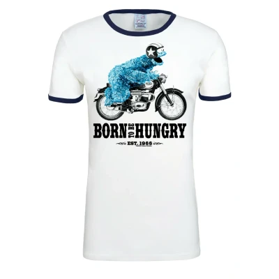 Abbildung von Logoshirt Sesamstrasse KRÜMELMONSTER Motorrad Tshirt print, Damen, Größe: XS, Weiss dunkelblau