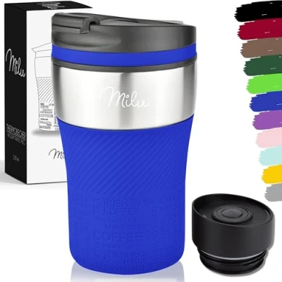 Abbildung von Milu Thermobecher Kaffee to go 210ml 100% Auslaufsicher Isolierbecher, Kaffeebecher, Trinkbecher aus Edelstahl Autobecher doppelwand Isolierung Travel Mug (Blau)