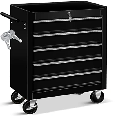 Abbildung von MASKO Werkstattwagen, 5 Fächer schwarz, Werkzeugwagen Rollwagen Werkzeugkiste Toolbox Werkzeug Box