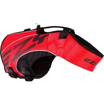 Abbildung von EzyDog Premium Schwimmweste Hund, DFD X2 Hundeschwimmweste, Schwimmwesten für Kleine, Mittelgroße und Große Hunde, Rettungsweste mit Griff (3XS, Rot)