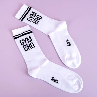 Abbildung von FISURA Calcetines originales unisex “gym bro para regalo. altos blancos. con mensaje. de algodón y poliéster. Talla única.