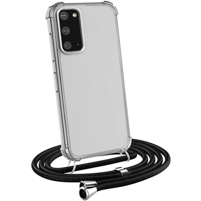 Abbildung von MyGadget Handykette für Samsung Galaxy S20 [ TPU Hülle mit verstellbaren Band ] Handyhülle Handyband zum Umhängen Kordel Schnur Case Schutzhülle Schwarz