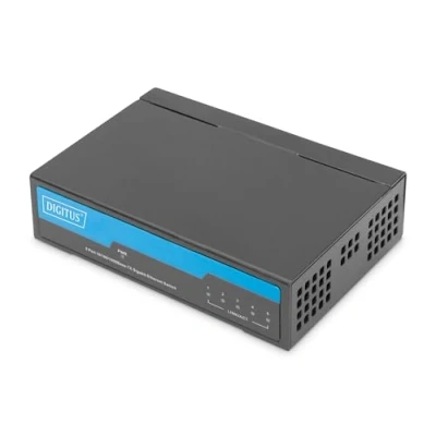 Abbildung von DIGITUS Gigabit Netzwerk Switch 5 Ports unmanaged 10/100/1000 Mbit/s lüfterlos perfekt für SOHO Plug &amp; Play Schwarz/Blau
