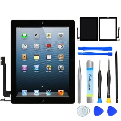 Abbildung von NB+ Touchscreen Digitizer für iPad 4 Display 9,7 Zoll, 2012(A1458 A1459 A1460) Generation, mit Home Button, Werkzeug Set, Vorab klebender(Schwarz)