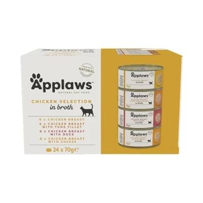 Abbildung von Applaws 100% natürliches Premium Nassfutter für Katzen, Hühnerauswahl Multipack in Brühe Packung mit 24 x 70g Dosen