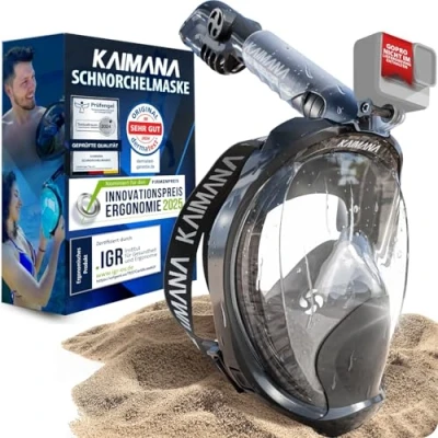 Abbildung von NEUHEIT KAIMANA® Schnorchelmaske für Erwachsene S/M inkl. Tragetasche geprüfte CO₂ Sicherheit Tauchermaske Vollgesichtsmaske Tauchmaske