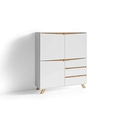 Abbildung von byLIVING Highboard Valentin, Wohnzimmerschrank mit robuster Melamin Oberfläche in der modernen Optik Artisan Eiche weiß, Holzwerkstoff, B 120, H 142, T 38 cm