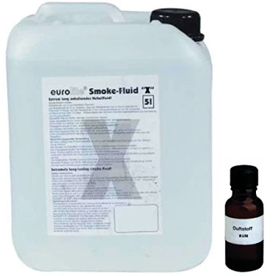 Abbildung von 5 Liter Eurolite X (Extrem A2) Nebelfluid + 30 ml Duftstoff Rum, Smoke Fluid, Nebel Fluid Flüssigkeit für Nebelmaschine
