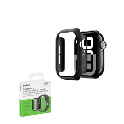 Abbildung von Belkin ScreenForce TemperedCurve 2 in 1 Apple Watch Series 10 Schutzhülle (42mm), Displayschutz mit Schutzrand, Hülle für 10, Schutzfolie aus Hartglas 360˚ Schutz schwarz