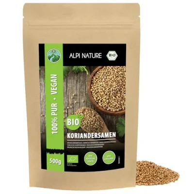 Abbildung von Bio Koriandersamen ganz (500g), Koriander Samen, aus kontrolliert biologischem Anbau, Koriandersaat laborgeprüft, 100% rein und naturbelassen