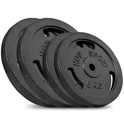 Abbildung von Hop Sport Gusseisen Hantelscheiben Set 30 kg (2 x 5 kg, 2 10 kg) mit 31 mm Lochdurchmesser, ideal für Standard 30mm Langhantelstangen, Robuste Gewichtsscheiben Fitness und Krafttraining