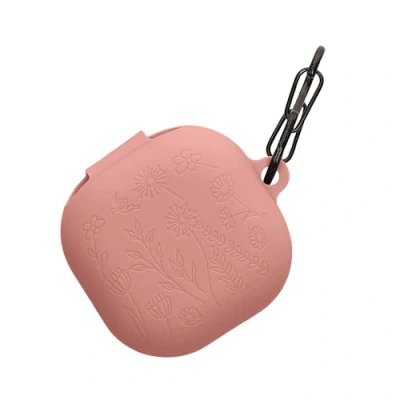 Abbildung von kwmobile Silikon Case kompatibel mit Samsung Galaxy Buds FE Hülle Schutzhülle für Kopfhörer Karabiner Geprägtes Muster Dark Rose
