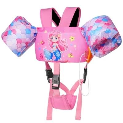 Abbildung von MoKo Kinder Schwimmflügel, Kleinkind Schwimmjacke, Badeanzug mit Verstellbar Gurt, Schwimmjacke Wasser Flügel Pool Float, Meer Schwimmen Hilfe für Wassersport Lernen Schwimmen, Rosa Meerjungfrau