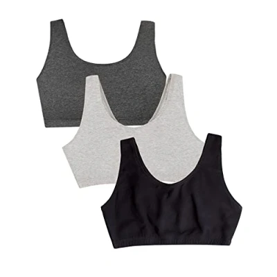 Abbildung von Fruit of the Loom Damen Built Up Tank Style Bra Sport BH, Undurchsichtige, Schwarz/Heather Grey/Charcoal, 100 Größen (3er Pack)