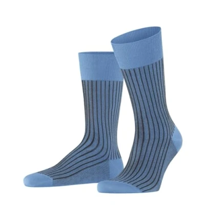 Abbildung von FALKE Herren Socken Oxford Stripe M SO Baumwolle gemustert 1 Paar, Blau (Cornflower Blue 6554), 41 42