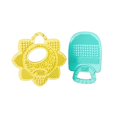 Abbildung von Bright Starts, Sunny Soothers, 2 Beißringe mit unterschiedlichen Oberflächen zur Beruhigung des Zahnfleisches, leicht zu greifen, BPA frei, perfekt für unterwegs, mehrfarbig, 80 g