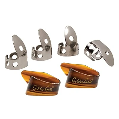 Abbildung von Golden Gate NP1 8T Daumen &amp; Finger Pick Pack Edelstahl/Mock Tortoise groß, Large