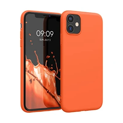 Abbildung von kwmobile Hülle kompatibel mit Apple iPhone 11 weiches TPU Silikon Case Cover geeignet für kabelloses Laden Neon Orange