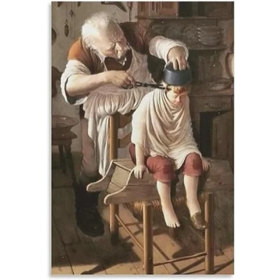 Abbildung von KEYGEM Alter Mann Haarschnitt Salon Poster und Drucke Kreative Wandkunst Gemälde Leinwand für Zuhause Wanddekoration Bild 50x70cmx1 Kein Rahmen