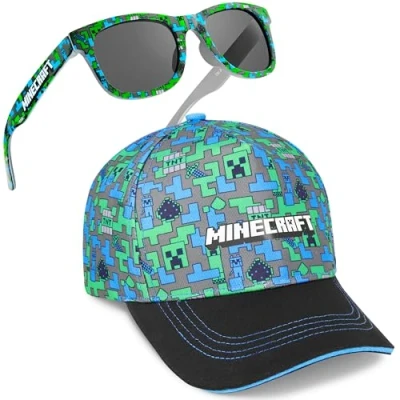 Abbildung von Get Trend Minecraft Basecap Kinder Jungen Teenager Set mit Sonnenbrille UV Schutz Kappe Creeper Geschenk für (6 14 Jahre, Multi Set)
