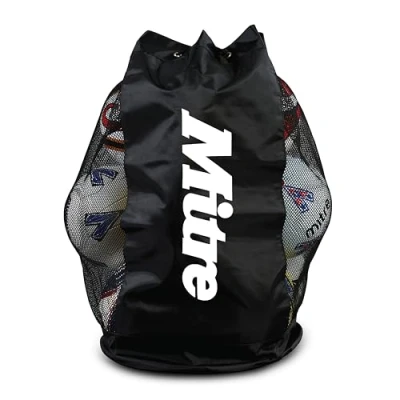 Abbildung von Mitre Netz Fußballtasche, für 12 Bälle, verstellbare Gurte, belüftete Einsätze, Schwarz, Einheitsgröße
